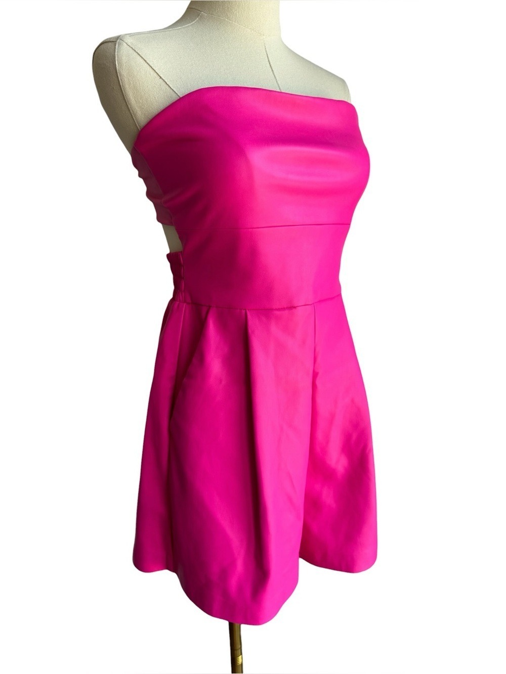 Susana Monaco Hot Pink Faux Leather Romper Sz Small Pleather Short Strapless